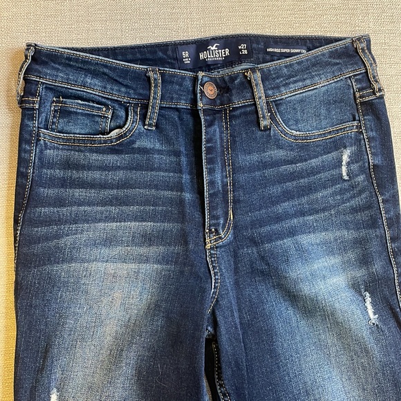NEW Hollister High-Rise Super Skinny Crop Jeans Dark Destroy - Picture 6 of 10
